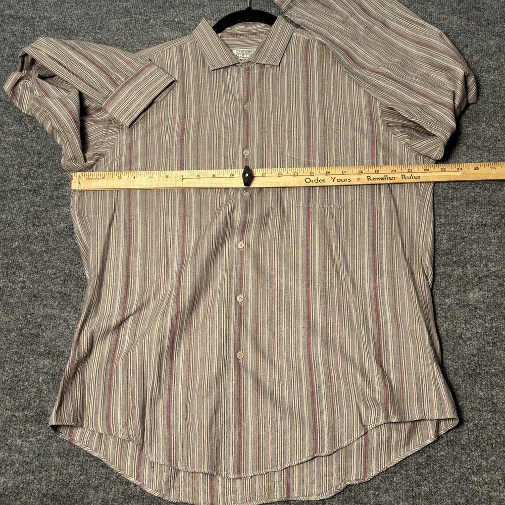 Ruff Hewn Button Down Shirt Men's L‎ Classic Fit Tan Striped Cotton NPL 16/16.5 - Picture 8 of 16